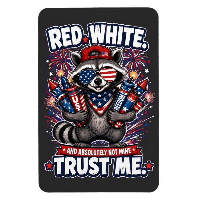 Fireworks Racoon 4th of July Magnet (Vertical)