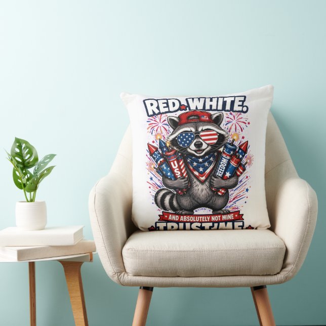 Fireworks Racoon 4th of July Pillow (Chair)