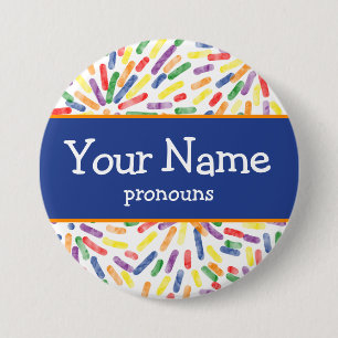 Fireworks Rainbow Pride Flag Pronouns Nametag 7.5 Cm Round Badge