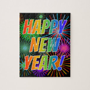 Fireworks + Rainbow Spectrum "HAPPY NEW YEAR!" Jigsaw Puzzle