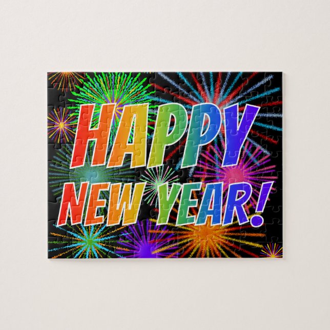 Fireworks + Rainbow Spectrum "HAPPY NEW YEAR!" Jigsaw Puzzle (Horizontal)