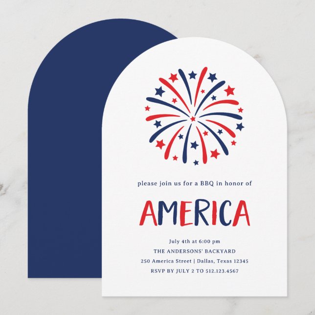 Fireworks | Red White and Blue 4th of July Party Invitation (Front/Back)