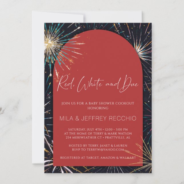 Fireworks Red, White and Due Baby Shower Invitation (Front)