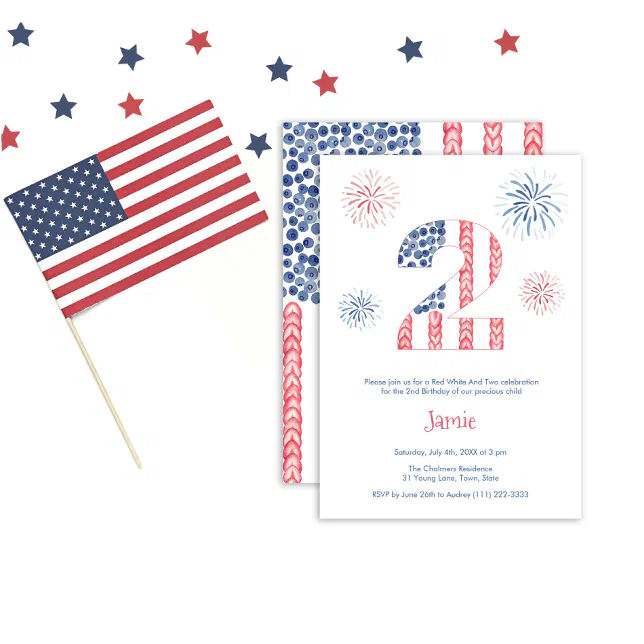 Fireworks Red White And Two 2nd Birthday Party Invitation | Zazzle