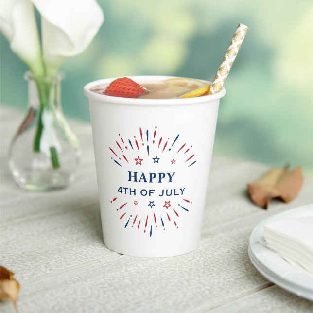 Fireworks Red White Blue Happy 4th Of July Party Paper Cups (Insitu)