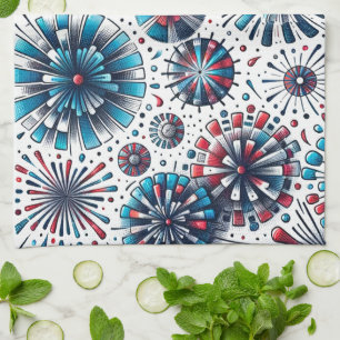 Fireworks Red White & Blue Kitchen Towel