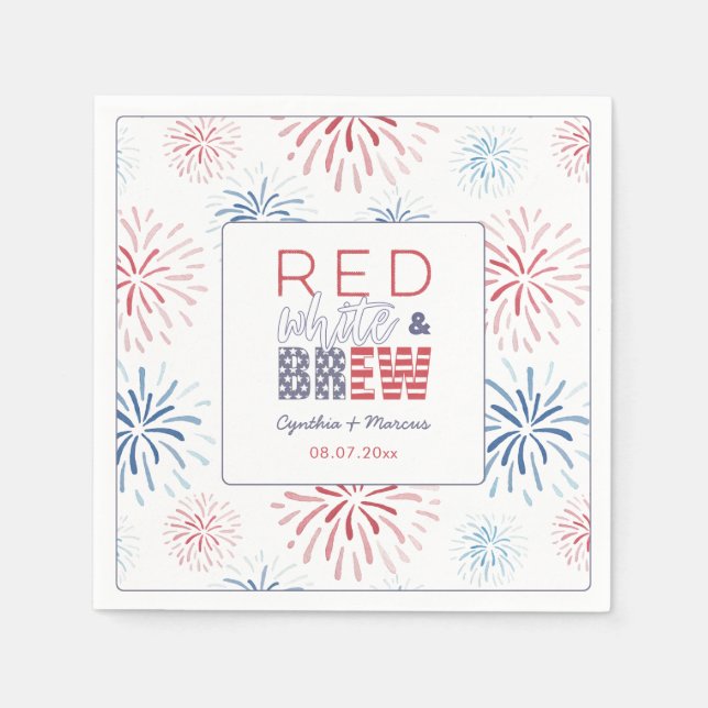 Fireworks Red White Brew Couples Wedding Shower Napkin (Front)