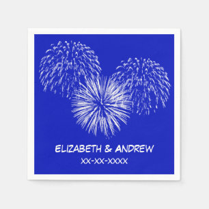 Fireworks, Royal Blue Background, Name Monogram Napkin