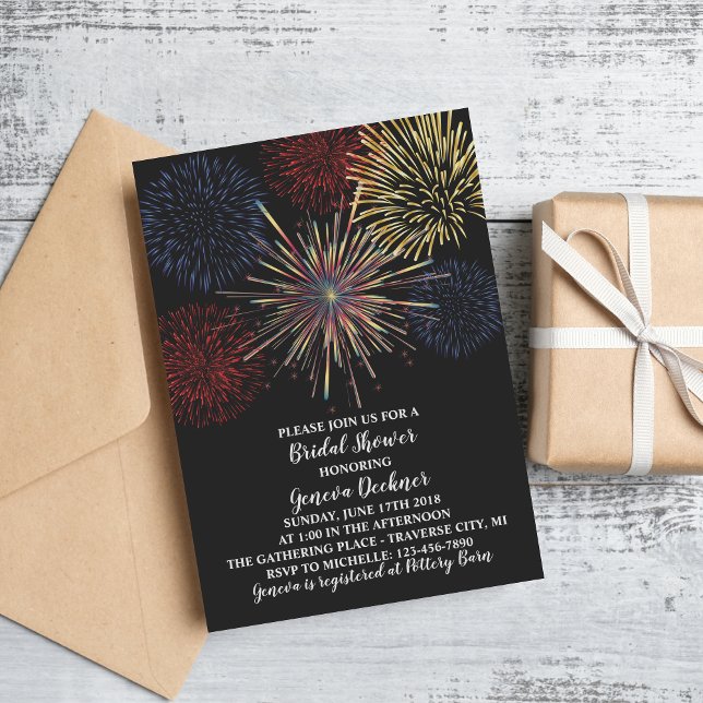 Fireworks Sky Fourth of July Bridal Shower Invitation (Creator Uploaded)