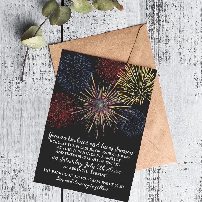 Fireworks Sky Fourth of July Wedding Invitation (Creator Uploaded)