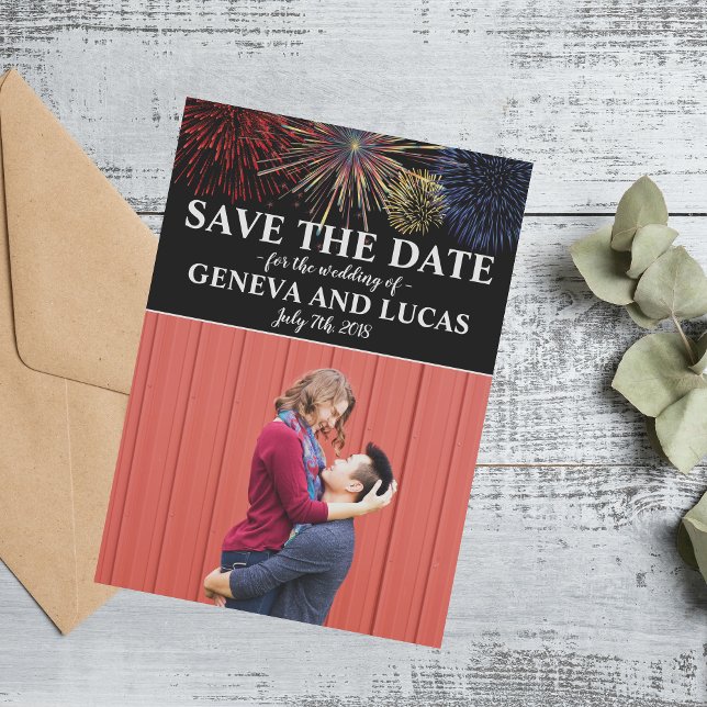 Fireworks Sky Fourth of July Wedding Save The Date (Creator Uploaded)