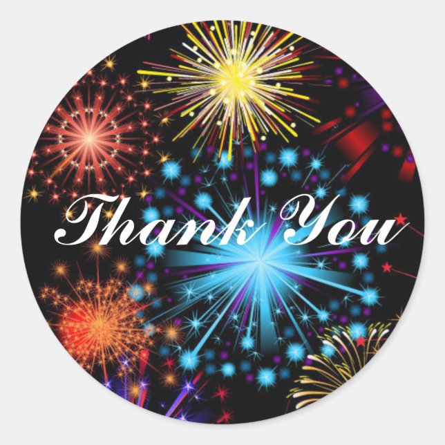 Fireworks sky Thank You Classic Round Sticker (Front)