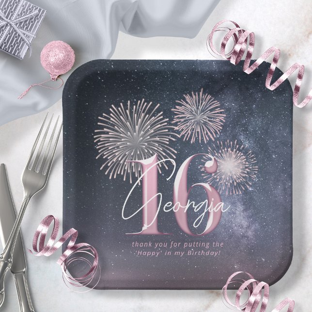 Fireworks Sweet 16 Midnight Blush ID984 Paper Plate (Creator Uploaded)