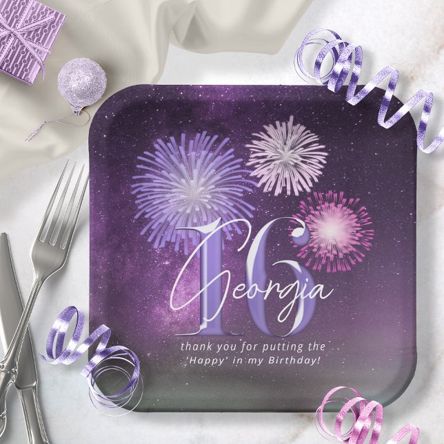 Fireworks Sweet 16 Purple ID984 Paper Plate (Creator Uploaded)