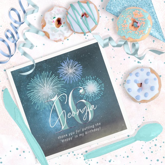 Fireworks Sweet 16 Teal ID984 Napkin (Creator Uploaded)