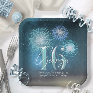 Fireworks Sweet 16 Teal ID984 Paper Plate