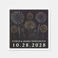 Fireworks Themed Black Gold Silver Wedding Napkins