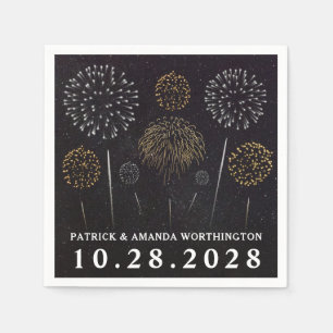 Fireworks Themed Black Gold Silver Wedding Napkins