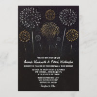 Fireworks Themed Black Gold Wedding Invitations
