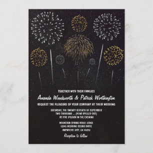 Fireworks Themed Black Gold Wedding Invitations
