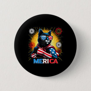 Fireworks Us Flag Patriotic Black Cat 6 Cm Round Badge
