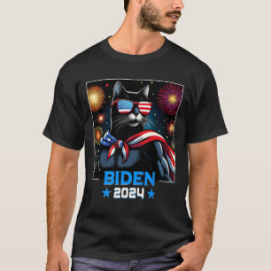 Fireworks Us President Biden 2024 Black Cat T-Shirt