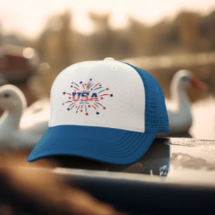 Fireworks USA Patriotic Red White Blue Trucker Hat