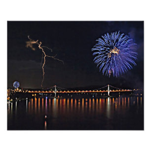 Fireworks With Lightning Photo Print
