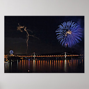 Fireworks With Lightning Poster