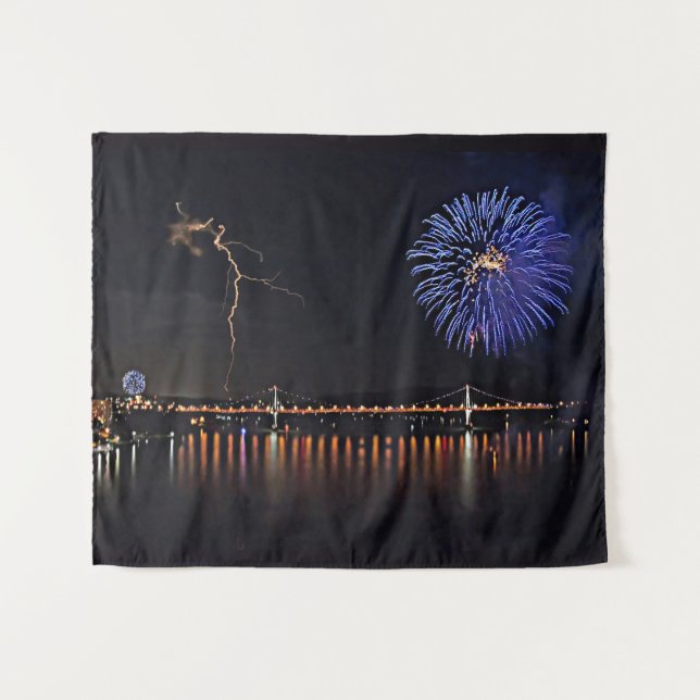 Fireworks With Lightning Tapestry (Front (Horizontal))