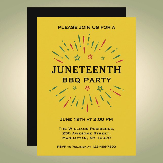 Fireworks Yellow Red Green Black Juneteenth BBQ Invitation (Creator Uploaded)