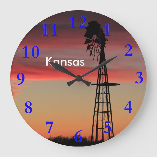 Firey Kansas Sunset Large Clock (Front)