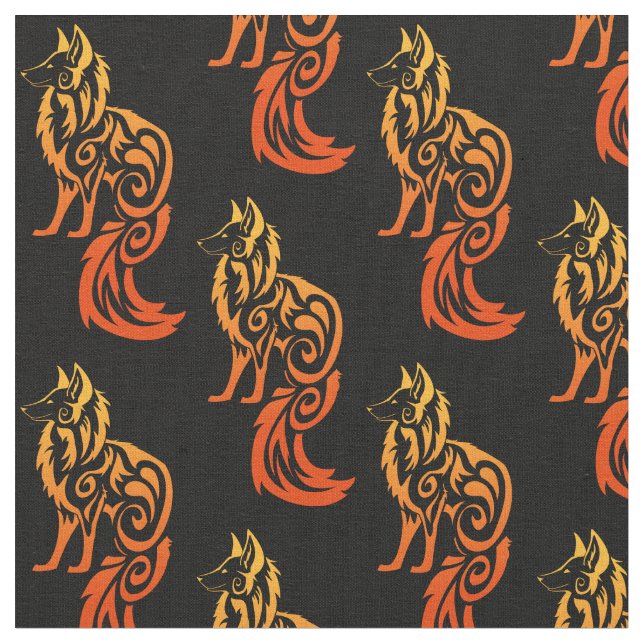 Firey Red Tribal Fox Kitsune Fabric (Close Up)