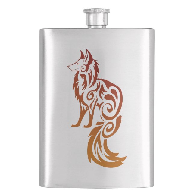 Firey Red Tribal Fox Kitsune Hip Flask (Front)