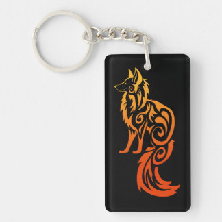 Firey Red Tribal Fox Kitsune Key Ring