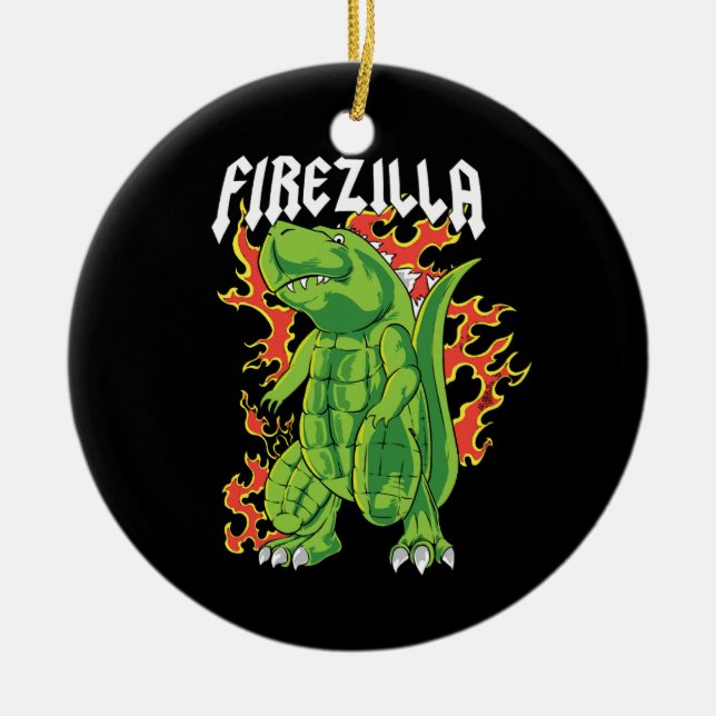 Firezilla Green And Fire Monster Ceramic Ornament (Front)