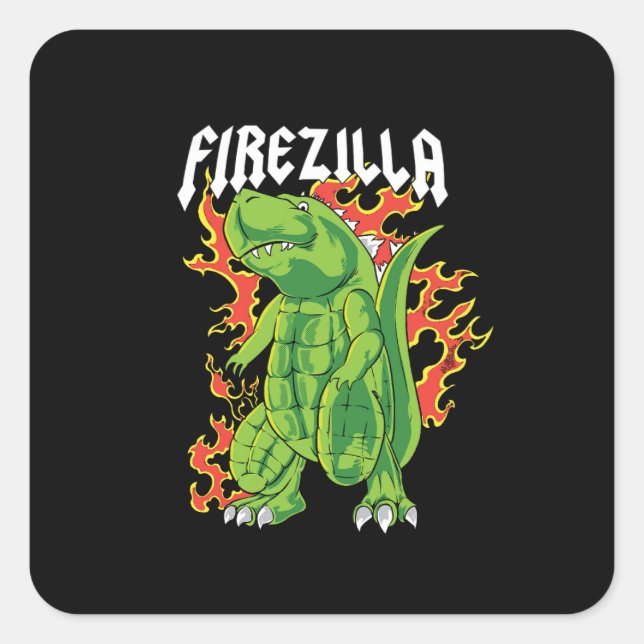 Firezilla Green And Fire Monster Square Sticker (Front)