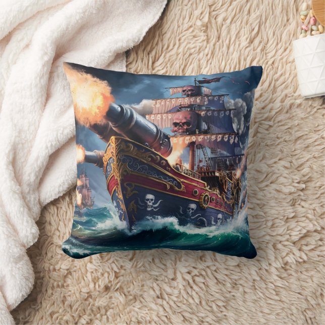Firing Cannons From a Pirate Ship at Sea Cushion (Blanket)