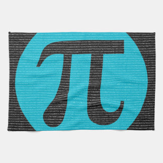 First 10,000 digits of Pi, blue on black Tea Towel