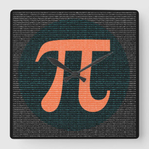 First 10,000 digits of Pi in blue and orange Square Wall Clock