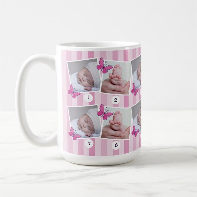 First 12 Months Baby Photo Collage Pink Butterfly  Coffee Mug (Left)
