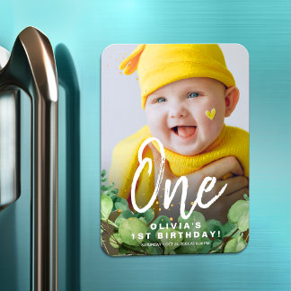 First 1 Elegant rustic birthday classic photo Magnet
