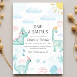 First 1st Birthday Blue Watercolor Dinosaurs Party Invitation<br><div class="desc">First 1st Birthday Blue Watercolor Dinosaurs Party</div>