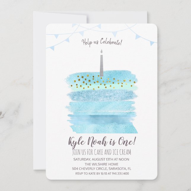 First 1st Birthday Cake Invitation (Front)