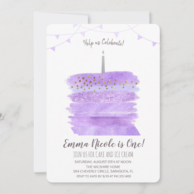 First 1st Birthday Cake Invitation (Front)