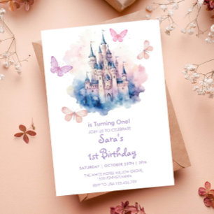 First 1st Birthday Castle LItlle Butterfly Party  Invitation