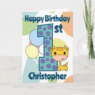 First 1st Birthday Giraffe Custom  Card