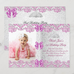First 1st Birthday Girls Lilac Pink Photo Invitation