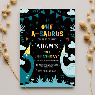 First 1st Birthday Green Dinosaur Invitation