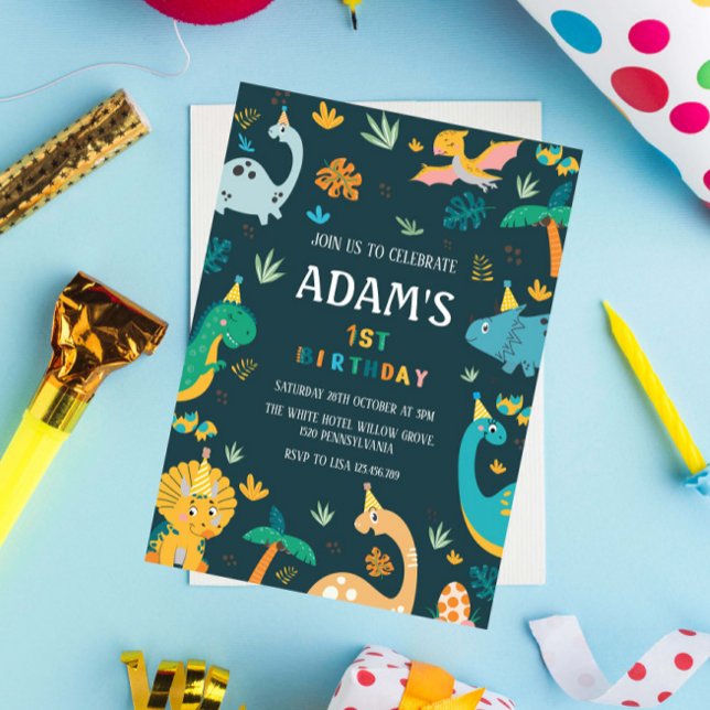 First 1st Birthday Green Dinosaurs  Theme Invitation (Creator Uploaded)